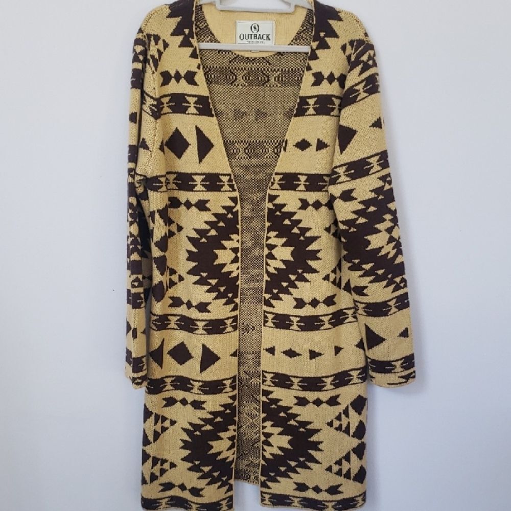 Outback Trading Co Sweater Womens XL Southwestern Tribal Pattern Maxi Cardigan